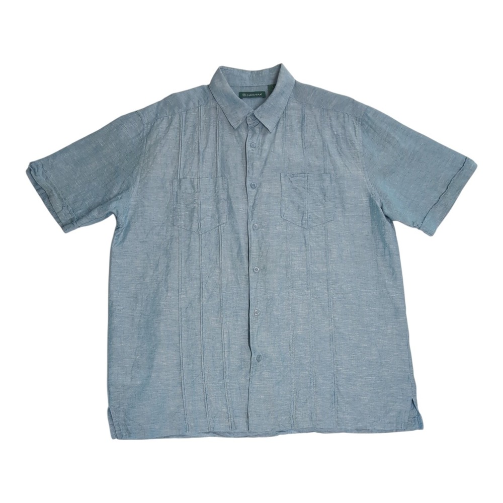 Cubavera Guayabera Shirt Men XL‎ Linen Blend Tropical Pintuck Short Sleeve